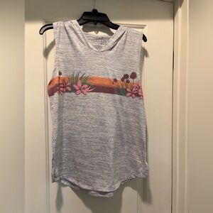 Heather Gray Sleeveless Tank with Floral Stripe